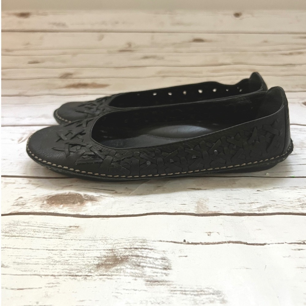 Nurture Ballet Flats Black Woven Leather Contrast Stitch Round Toe Size 8.5